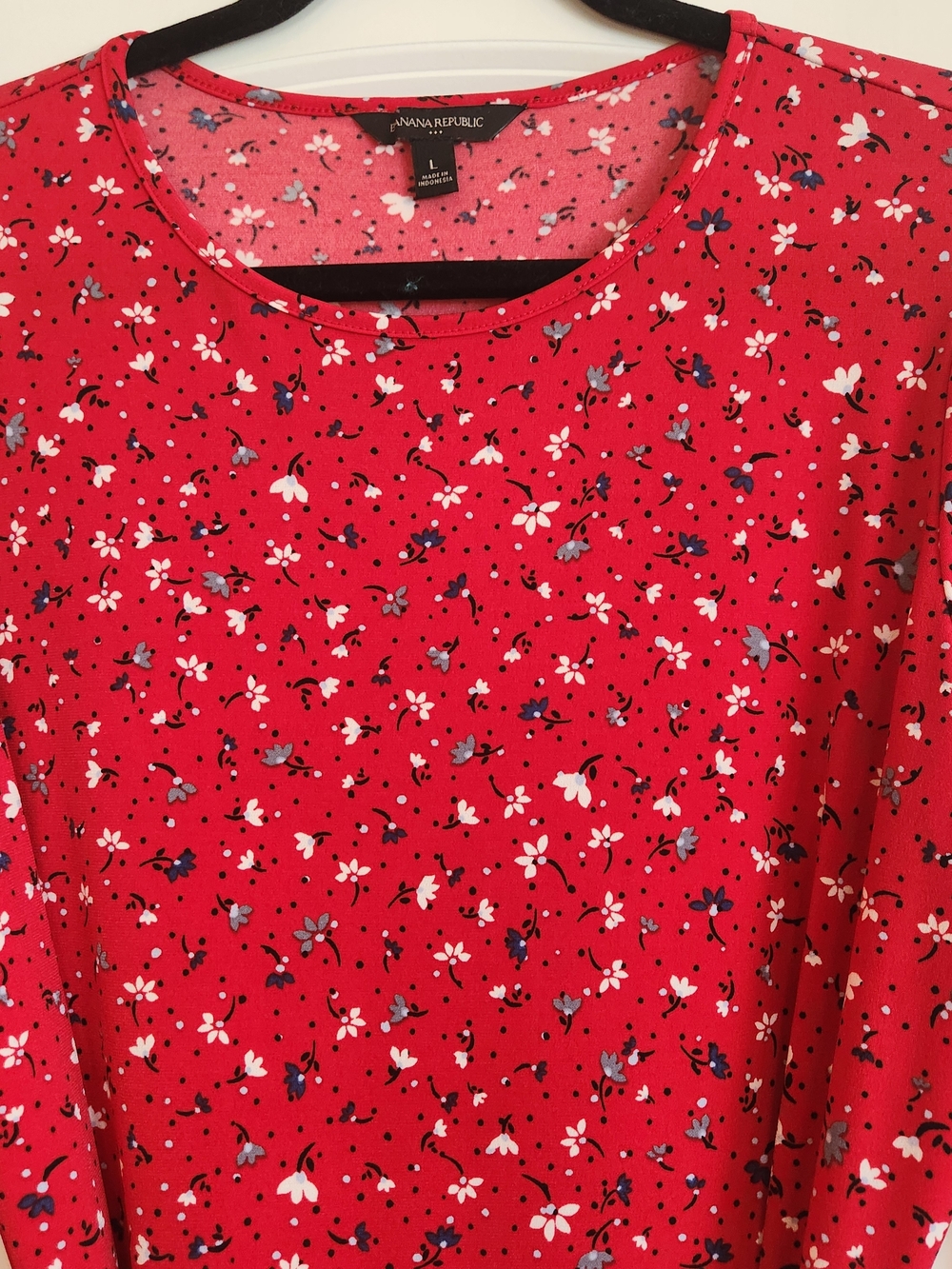 Banana Republic Red Long-Sleeve Floral Tie-Waist Dress Size L Cottagecore Flowy - Picture 4 of 12